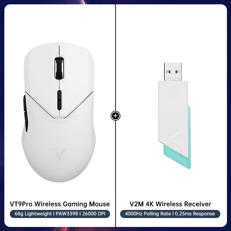 Ratón gaming inalámbrico Rapoo VT9PRO PAW3398 68g, con cable, programable, ergonómico, 26000DPI, recargable Type C, accesorio para PC gamer