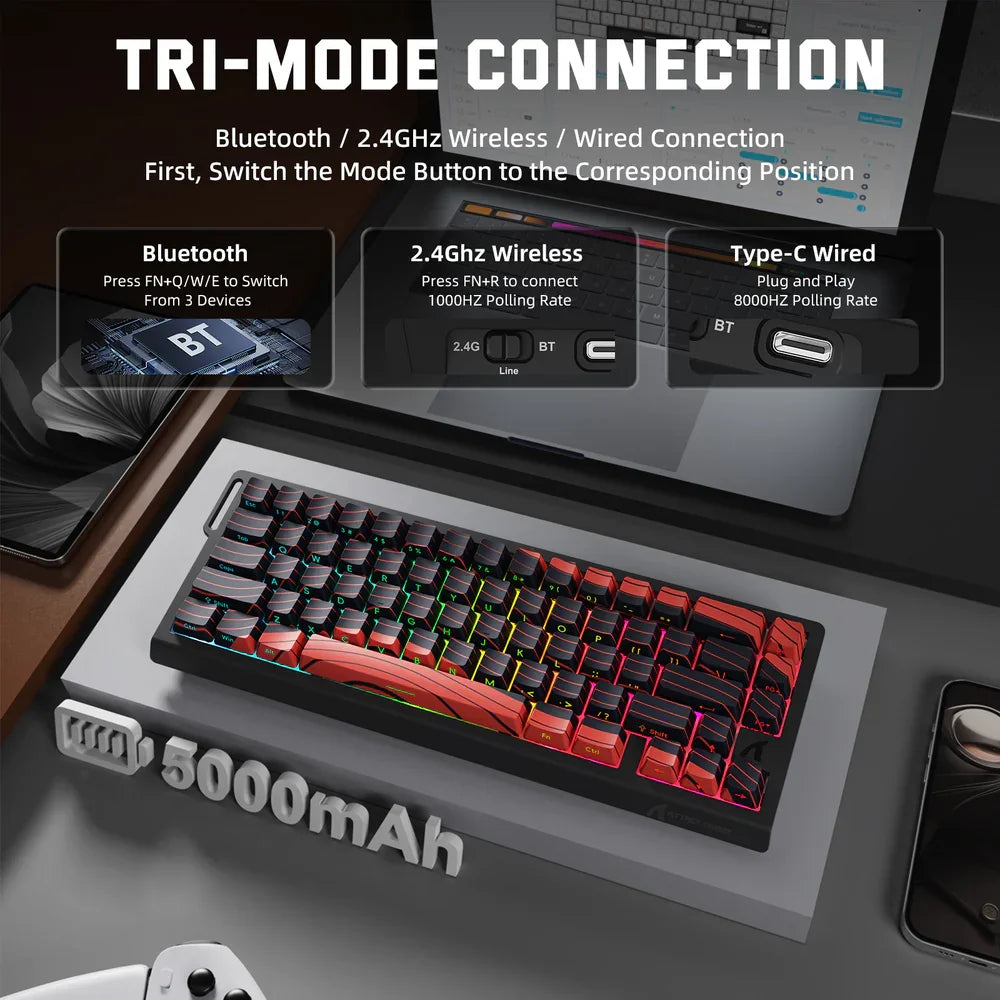 ATTACK SHARK X68PRO HE Tastiera gaming wireless Rapid Trigger con attuazione regolabile, hot-swap, retroilluminazione RGB, BT/2.4GHz/cablata