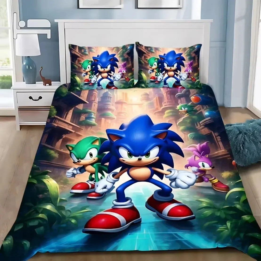 Exquisite 3D Cartoon Sonics Duvet Cover Anime Digital Printing Bedding Set Comforter Bed Youth Kids Girl Boys Gift