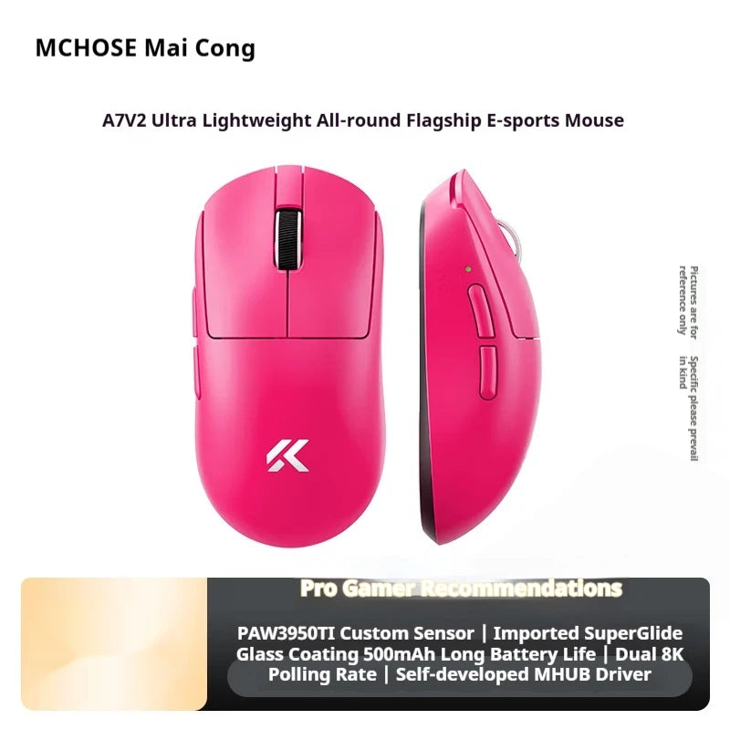 MCHOSE A7 V2 Ultra+ Wireless Gaming Mouse Tri-Mode Lightweight PAW3950 Ti Sensor 42000 DPI Esports Mouse with 500mAh Battery