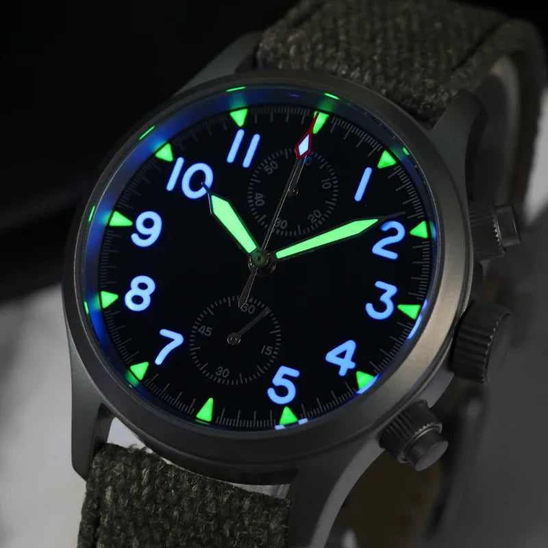 Reloj cronógrafo de cuarzo Militado VK61 VK67, 39 mm, caja de acero inoxidable 316L, 3 esferas, resistente al agua 100M, reloj militar multifunción