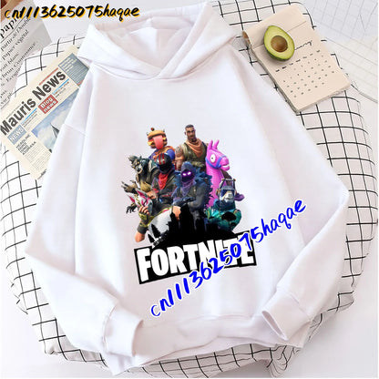 FORTNITED Sweat-shirt pullover com capuz de manga comprida para criança, menina e menino, streetwear, moda anime, roupa infantil, top para bebé, presente