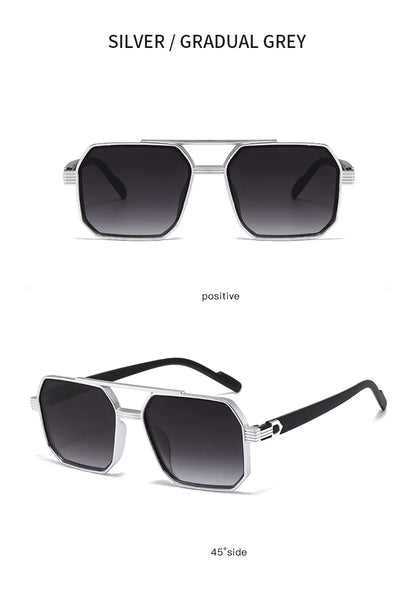 2pcs Trendy Metal Polygonal Pilot Women Sunglasses Luxury Double Beam Men Sunglass Outdoor Driving Shade Sunglasses Unisex UV400