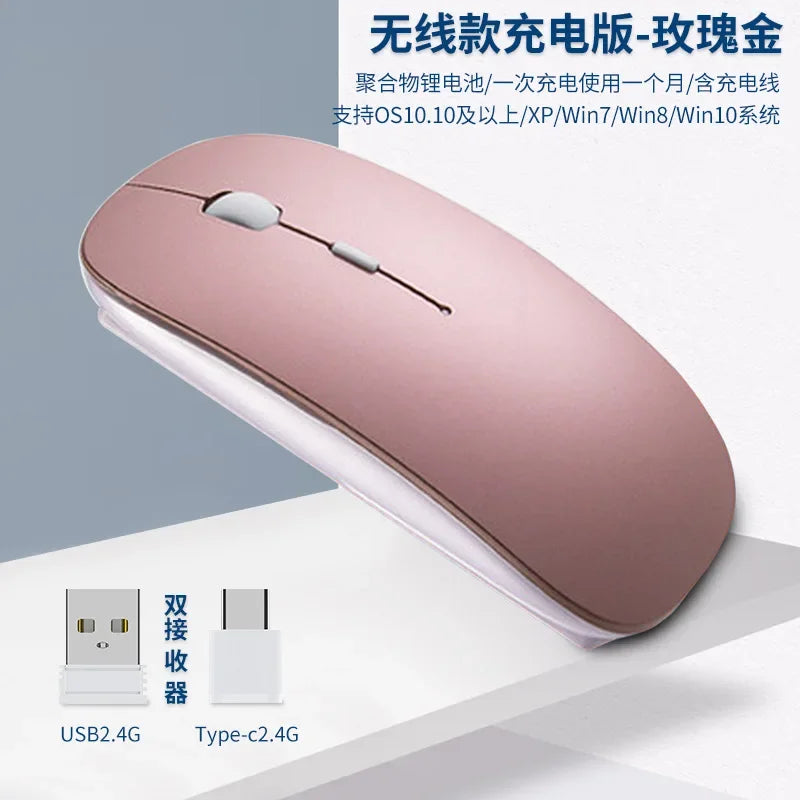 New Charging Type-c Wireless Mouse +USB Dual Receiver Mute Ergonomic Design 1000/1200/1600 Three-speed DPI