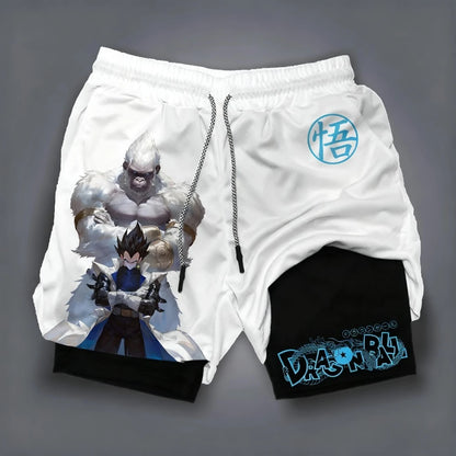 2026 Summer Dragon Ball  Goku Wolf Samurai 2-in-1 Gym Shorts 100% Cotton Oversized Fitness Retro Streetwear Unisex  Adults Kids
