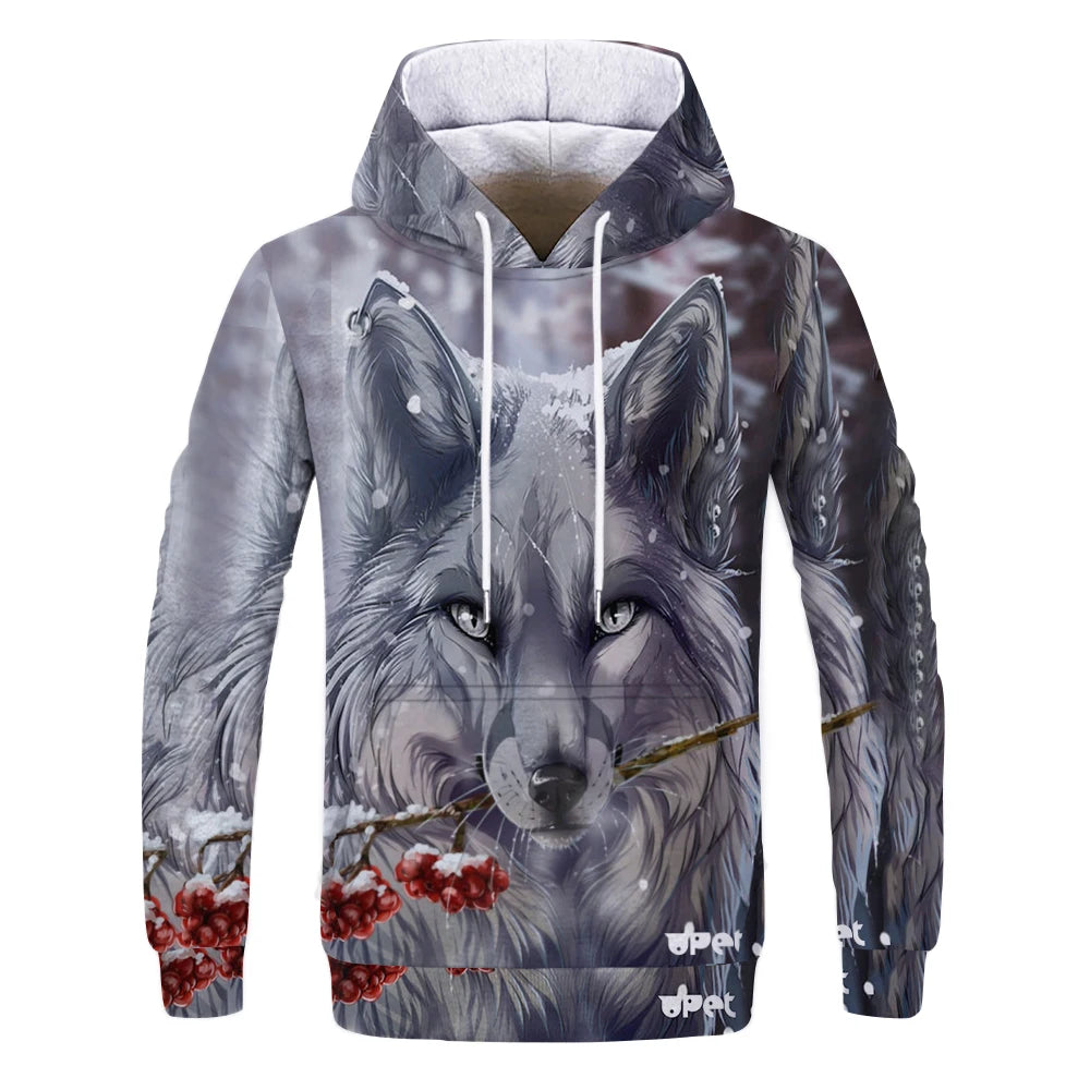 Neuer modischer Hoodie mit 3D-Tierprint für Herren und Damen, personalisiertes Design, Sweatshirt mit Schnee- und Doppelwolf-Motiv, Harajuku Oversized Hoodie