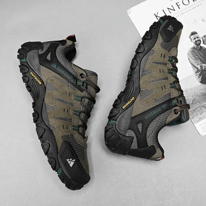 HIKEUP Men's Hiking Shoes Suede Leather Outdoor Shoes Wear-resistant Men Trekking Walking Hunting Tactical Sneakers