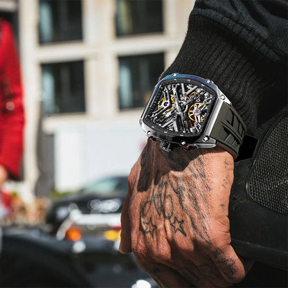 STARKING Men's Waterproof Sports Mechanical Watches Wear-resistant Silicone Strap Automatic Watch Luminous Tonneau Luxury Watch