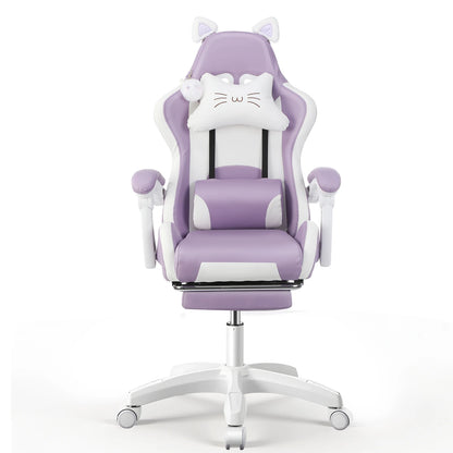 Cat Ear Gaming Chair with Footrest, Ergonomic Computer Gaming Chair with Lumbar Support, Adjustable Height 360° Swivel Racing Chair