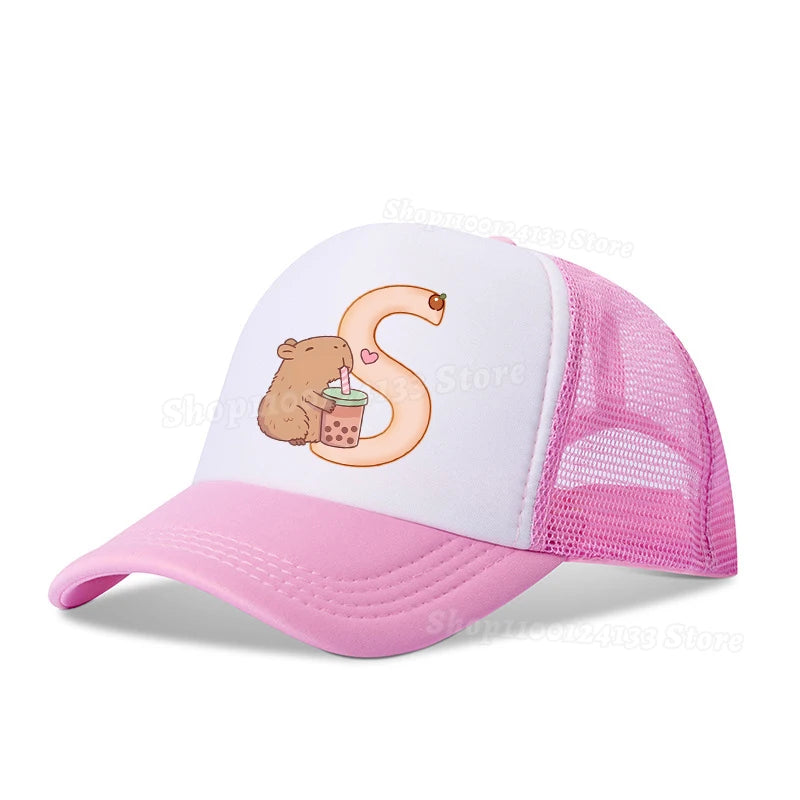 Capybara Sød baseballkasket til piger og kvinder med bogstaverne A-Z, anime-print, udendørs, afslappet, solbeskyttelse, sommer, børn, drenge, kasket, kawaii, gave, populær