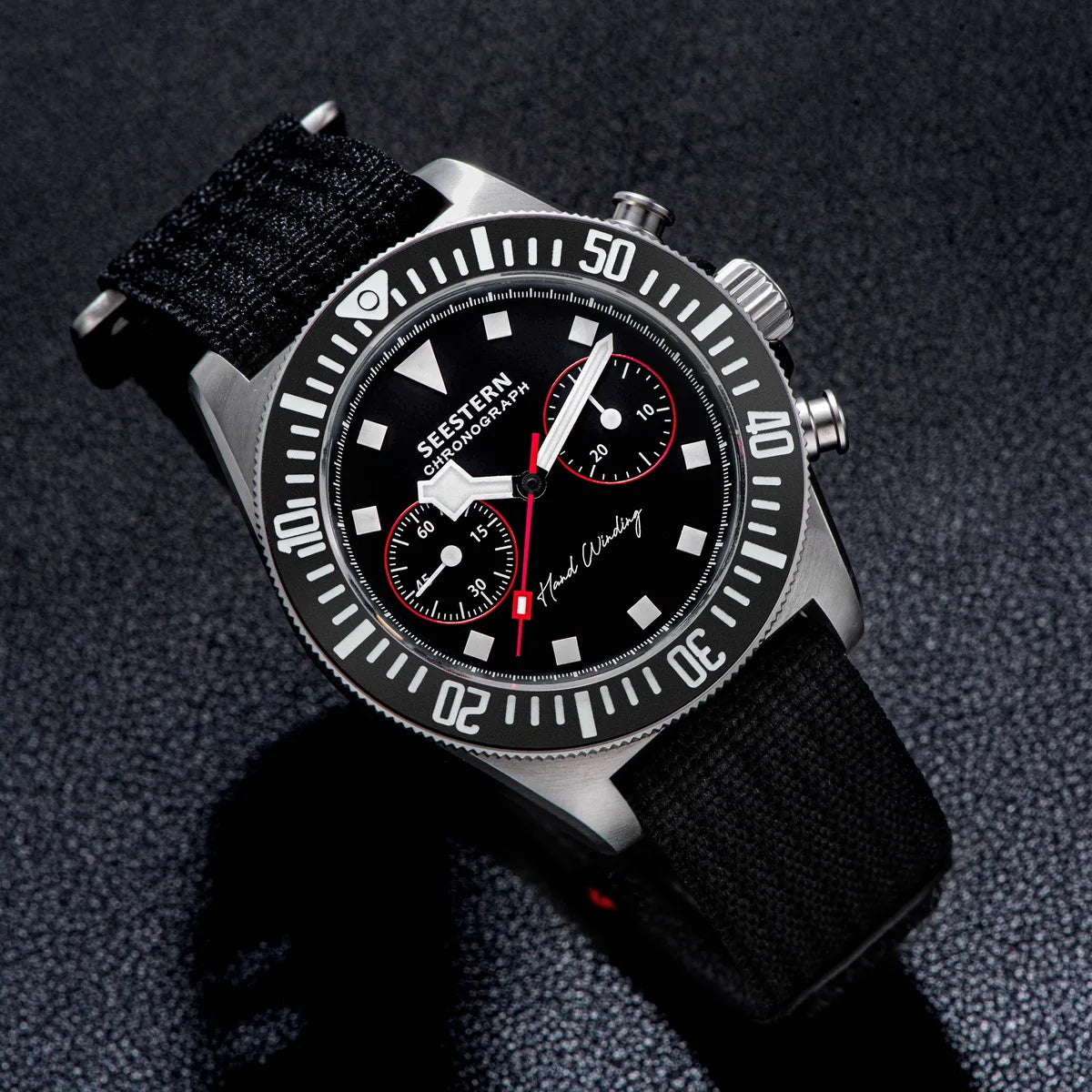 SEESTERN cronógrafo para hombre, reloj mecánico con movimiento Tianjin ST1901, cristal de zafiro, correa de nailon con velcro, esqueleto luminoso