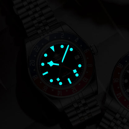 Montre de plongée pour homme ADDIESDIVE GMT515-24H – Étanchéité 200 m, verre bombé, revêtement luminescent BGW9, boîtier en acier inoxydable, affichage analogique