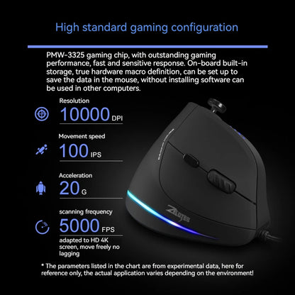 Mouse verticale ZELOTES C-18, mouse ottico RGB a 11 tasti con joystick, mouse gaming laser programmabile per PC e gamer