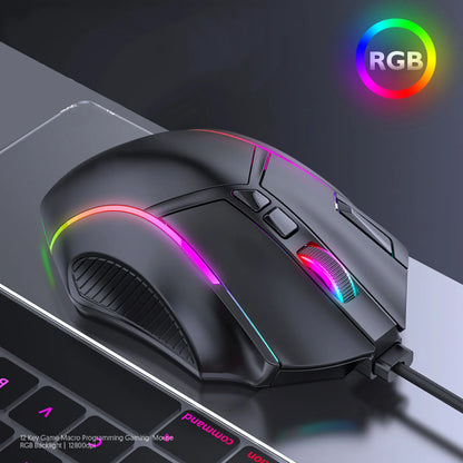 Mouse da gaming RGB cablato 12800DPI, 12 tasti, definizione macro, accessori di ricambio per computer, funzionamento fotoelettrico
