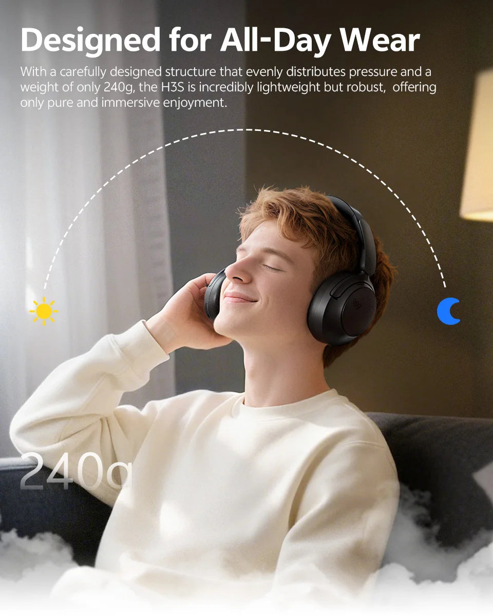 Casque sans fil Bluetooth 6.0 QCY BH25H3SA avec audio spatial 3D, réduction de bruit active adaptative -56 dB, haut-parleur de 53 mm, casque pliable supra-auriculaire