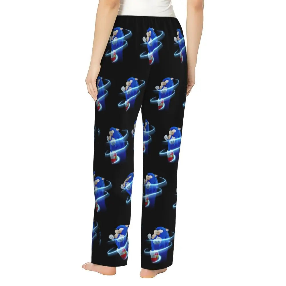 Custom Printed Womens Soniced Pajama Pants Hedgehog Game Sleepwear Sleep Lounge Bottoms with Pockets