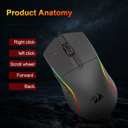 REDRAGON DEICIDE M816 PRO RGB USB mit Bluetooth-Unterstützung, 2.4G kabellose Gaming-Maus, 26000 DPI, 6 Tasten für Gamer, kabelgebundene Computermaus