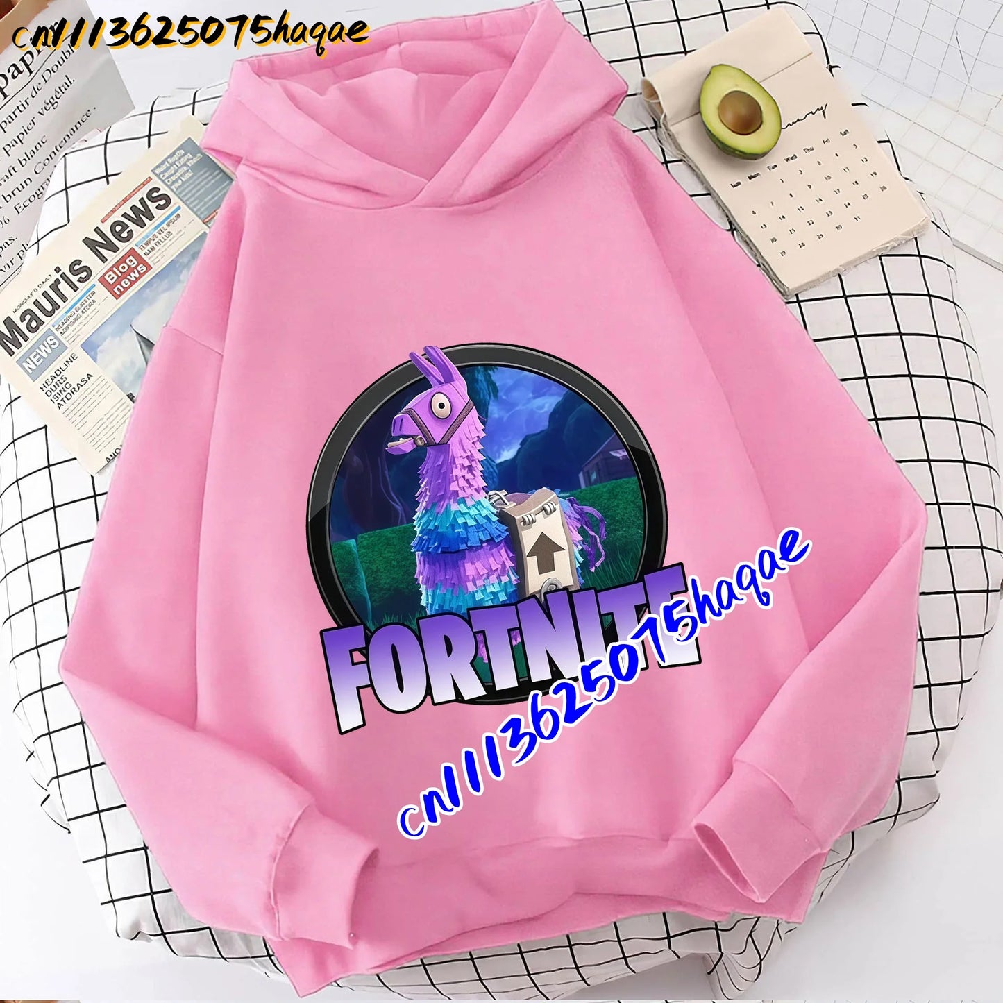 FORTNITED Sweat-shirt pullover com capuz de manga comprida para criança, menina e menino, streetwear, moda anime, roupa infantil, top para bebé, presente