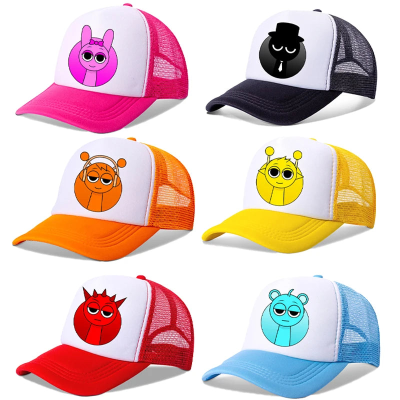 Sprunkis drenge- og pigebørn, tegneserie-baseballkasketter, hiphop-hatter til børn, åndbare mesh-hatte, søde anime-solhatte, solskærmkasketter, fødselsdagsgaver