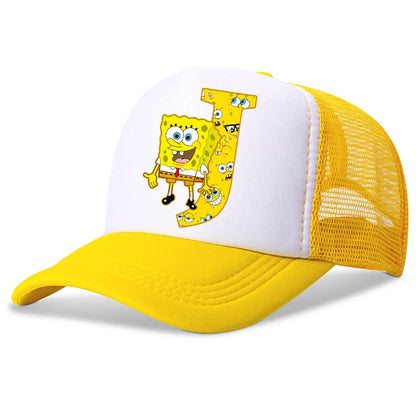Spongebob-baseballkasketter til børn – kawaii-tegneserie med bogstaver – afslappet solhat til børn – justerbar kasket med skygge – fødselsdagsgaver