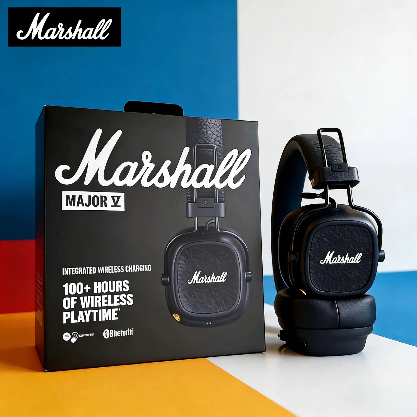 Cuffie on-ear wireless Bluetooth Marshall Major V 5 – Suono stereo con bassi profondi, headset sport & gaming con microfono, cuffie wireless e cablate