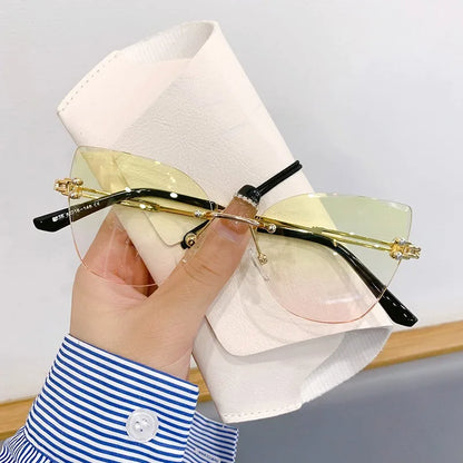 KLASSNUM Vintage solbriller uden stel til kvinder og mænd, Cat Eye-model med gradientglas, UV400-beskyttelse, solbriller til fest og jul