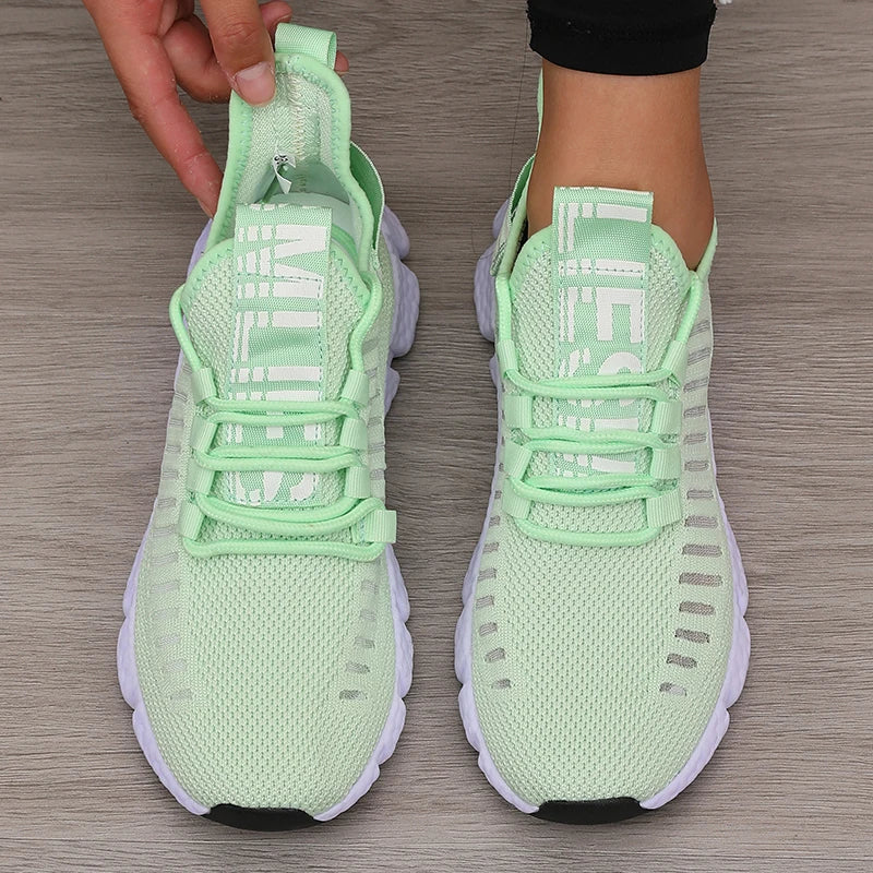 Calçado desportivo para mulher em malha, leve, com sola macia, tira para jogging, respirável, moderno, para caminhada, ténis casual raso para homem