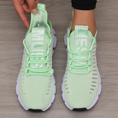 Calçado desportivo para mulher em malha, leve, com sola macia, tira para jogging, respirável, moderno, para caminhada, ténis casual raso para homem