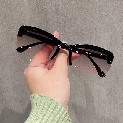 Cat's Eye Sun Glasses Retro Half Frame Sunglasses Fashion Women's Decorative Sunglasses