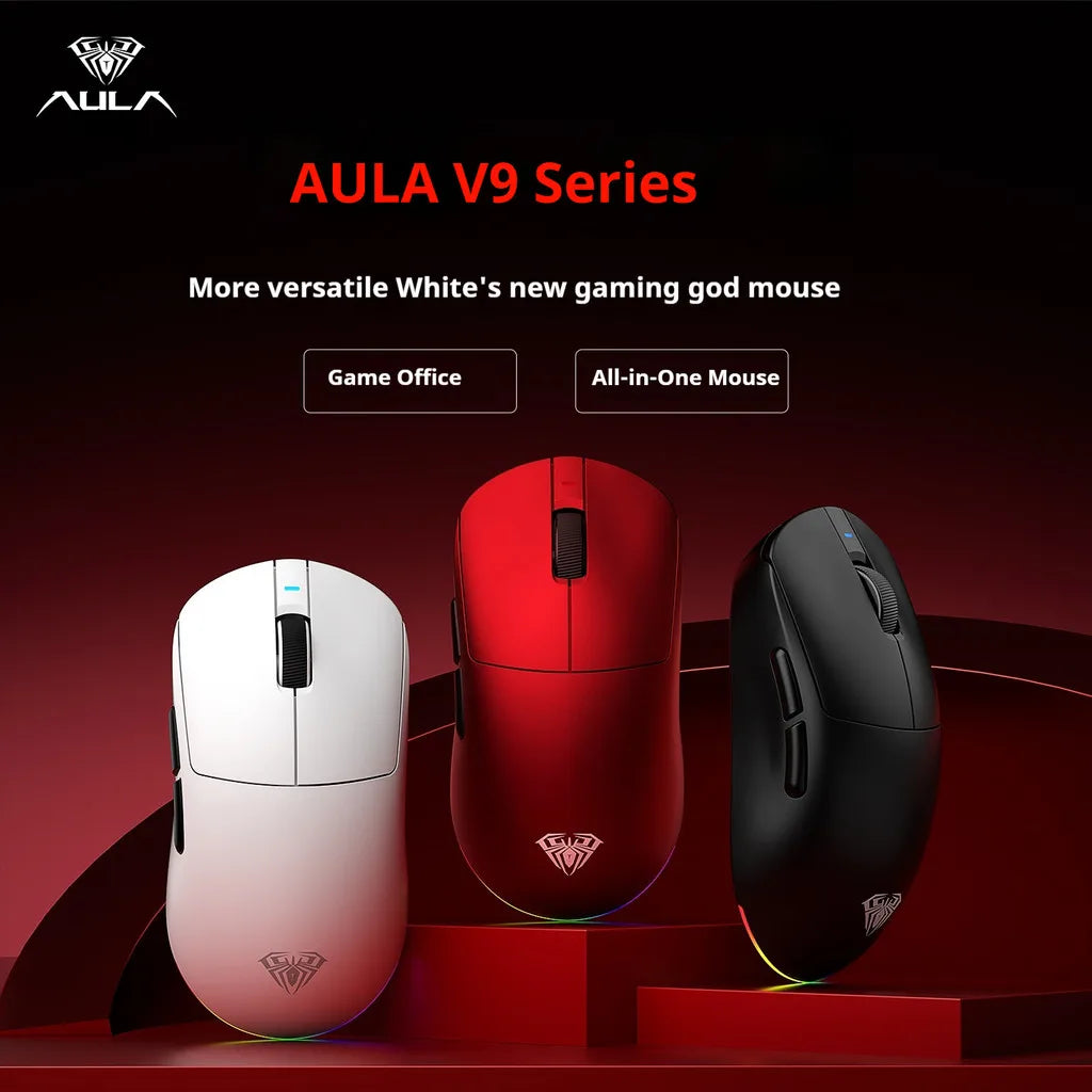 Aula V9 Ultra безжична e-sports гейминг мишка Double 8k 3mode PAW 3950 8k 55g, лека ергономична мишка, персонализиран аксесоар за PC