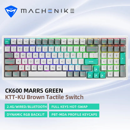 MACHENIKE CK600 Tri-Mode Mechanical Keyboard Full Size Wireless Gaming Keyboard Hot Swappable ANSI Layout For PC Gamer Office