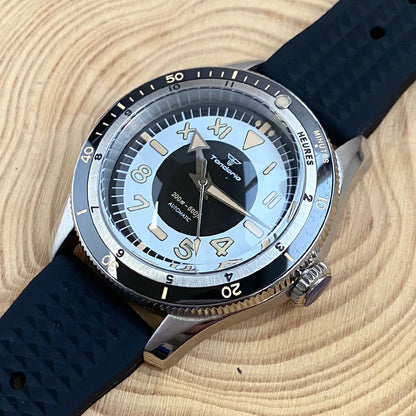 Tandorio NH35A PT5000 Mechanical Men's Watch 20BAR Waterproof Sapphire Luminous Red Black Dial Stainless Steel Bracelet New Clock