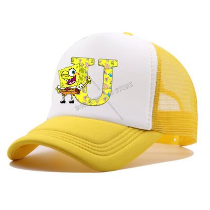 Spongebobs baseballkasket til børn og voksne – tegneseriefigur, bogstaver, mesh-kasket, kawaii, skygge, gul sommerkasket – til piger og drenge – tilbehør – gave