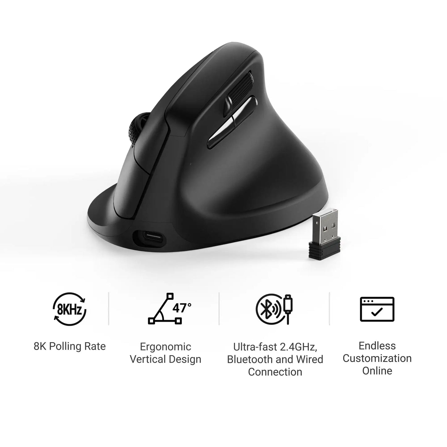 Keychron M5 Wireless Ergonomic Mouse with 8K Polling Rate, Bluetooth & 2.4GHz, 26K DPI Optical Sensor, Rechargeable Vertical Mouse