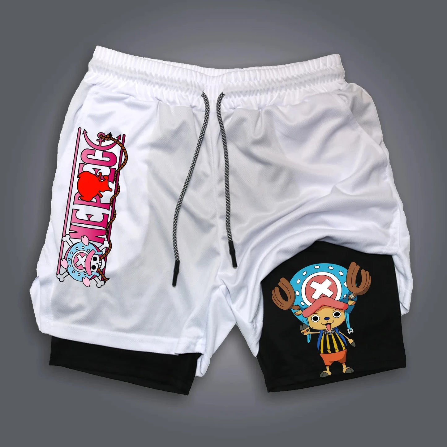 ONE PIECE Classic Anime Luffy Peripheral Printed Double-layer Shorts 2025 American Summer Men's Loose Sports Breathable Pants