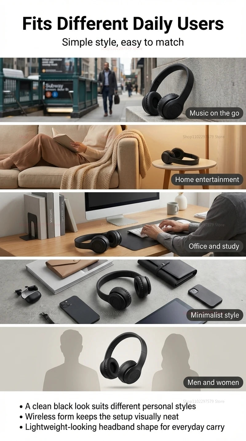 Bluetooth 5.0 Wireless Headphones, Foldable Over-Ear Headset, HiFi Stereo Sound, Soft Skin-Friendly Earmuffs