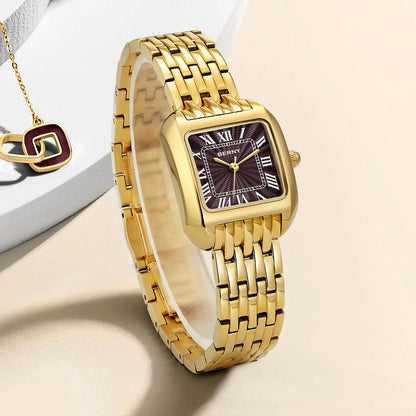 BERNY Gold Watch for Women Luxury Brand Square Ladies Quartz Watches New In Top Quality Fashion Elegant Business S/S Wristwatch