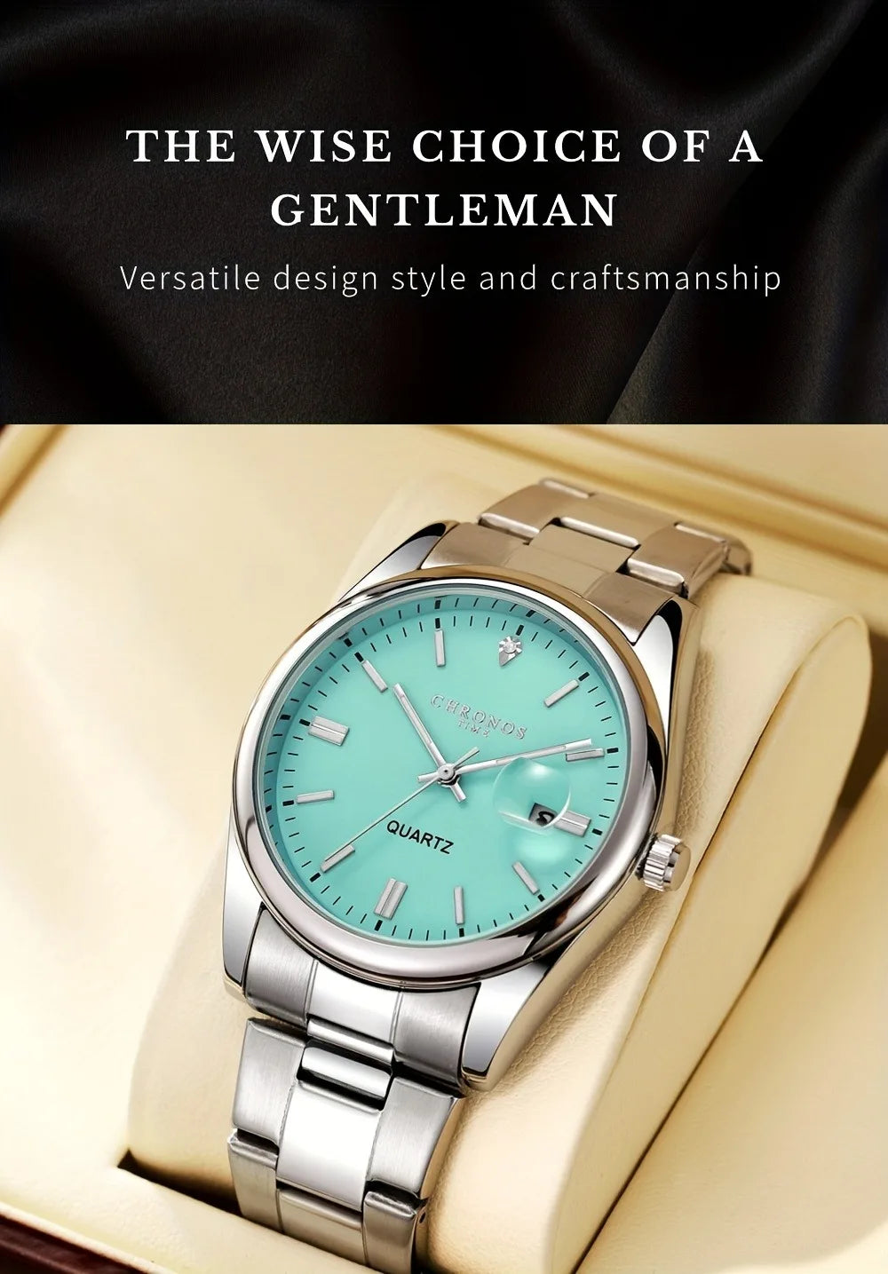 CHRONOS Luxury Men Dress Watches Waterproof Luminous Date Men's Business Quartz Wristwatches Stainless Steel Watch Male Reloj