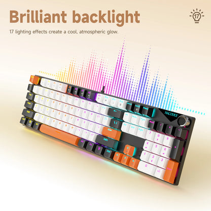 Teclado mecánico AJAZZ NK104 con cable, teclas de doble inyección, 104 teclas, hot-swapping y retroiluminación LED híbrida para gamers, compatible con laptop y PC