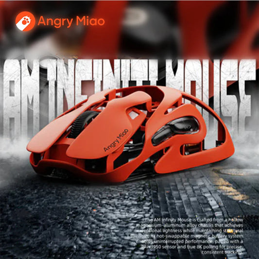 Angry Miao Infinity trådlös gamingmus, hot-swappable, metall, ultralätt, ihålig, PAW3950, Dual 8K, kabelansluten tri-mode, orange