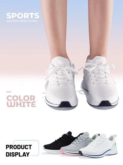 Baasploa Women Sport Shoes Comfort Lightweight Running Shoes for Women Mesh Breathable Casual Sneakers White Walking Sneakers