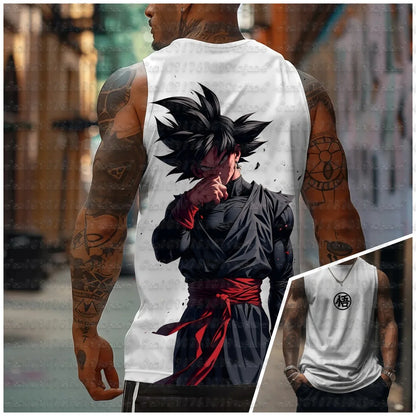 aiyan Goku Dragon Ball Z Oversized Anime Print Men's Sleeveless T-Shirts Gym Workout Vest Summer Quick-dry Lightweight