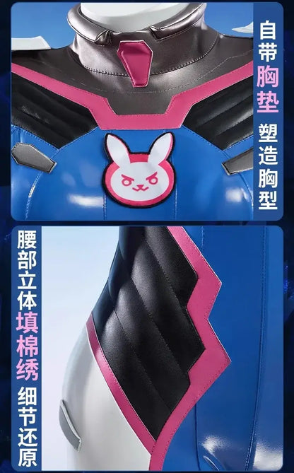 Game Overwatch Dva Song Hana Cosplay Costume Women Cute Elasticity Leather Jumpsuit Zentai Suit Halloween Carnival Party Clothes