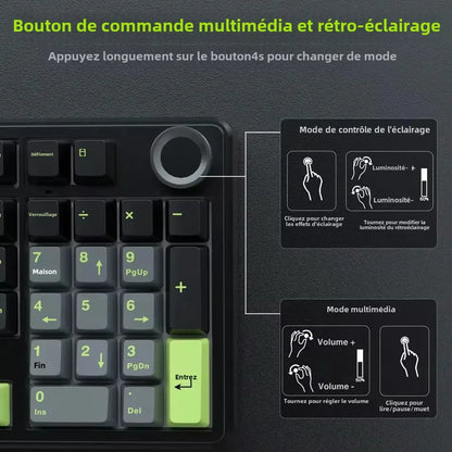 Tastiera meccanica gaming AULA F99PRO 99 tasti, tri-mode wireless, hot-swappable, struttura gasket, tastiera personalizzabile con manopola multimediale