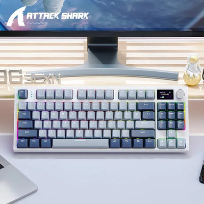ATTACK SHARK K86 Mechanical Keyboard with Metal Knob, TFT Smart Color Screen, 87-key Layout, RGB Lighting, and Three-mode Connection