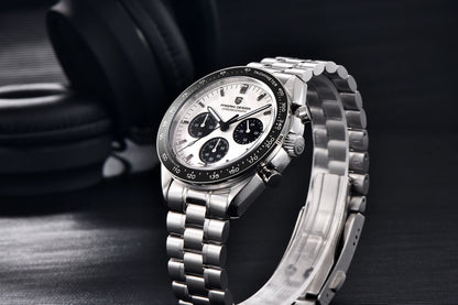 Montre pour homme PAGANI DESIGN « New Moon » – Montre à quartz de luxe, chronographe, verre saphir avec traitement antireflet, lunette en céramique, aiguilles luminescentes
