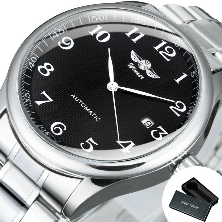Montre classique pour homme – Style rétro avec calendrier et aiguilles bleues, mouvement mécanique automatique, marque de prestige, boîtier en acier et bracelet en cuir