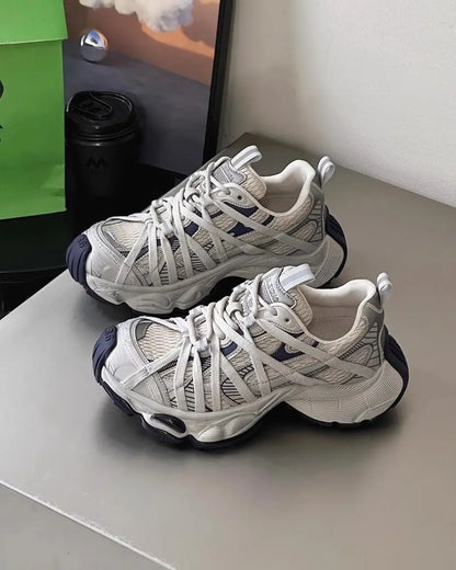 Spring Summer New Style Men Women Dad Shoes Thick Bottom Net Surface Sports Shoes Trendy Versatile Breathable Tie Shoes