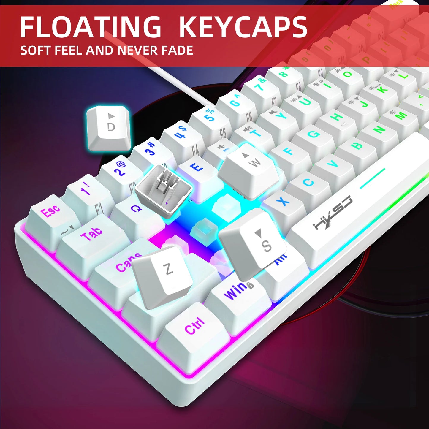 New Mini Gaming keyboard Wired Thin Film Keyboard 61-key Touch RGB Glow Multiple Quick Key Combination Suitable For Gaming Offic