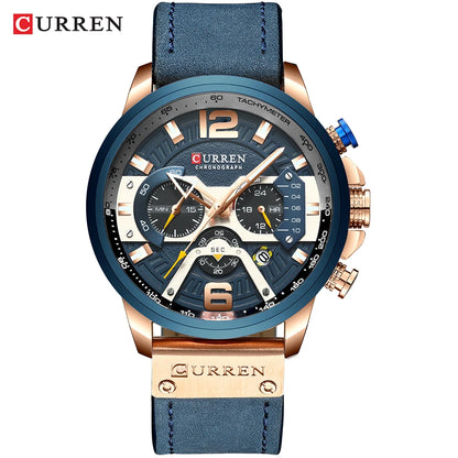 Ceas pentru bărbați CURREN 8329 – Stil sportiv casual, design militar, curea din piele, cronograf la modă, ceas de lux de la o marcă renumită